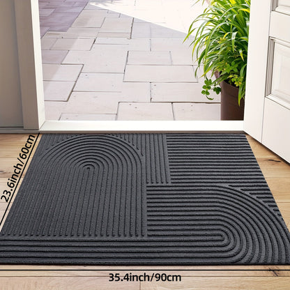 Time Arc Door Mat with Geometric Groove Pattern in Black, Gray or Brown and Two Rectangular Sizes