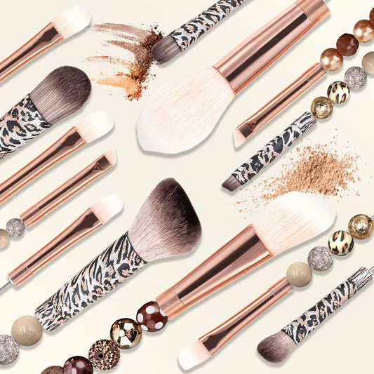 Beadable Makeup Brush Set 15PCS DIY Customizable Metal Handle - Powder Blusher Eye Shadow Slant Brushes for Women Girls - Unique Creative Beauty Gift Birthday Wedding Christmas Party Holiday