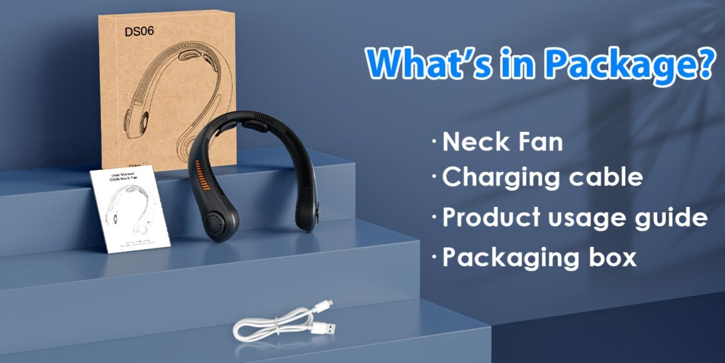 Loop-Style Neck Fan in Ten Single or Paired Color Checkouts with Five-Speed Control and USB Charging