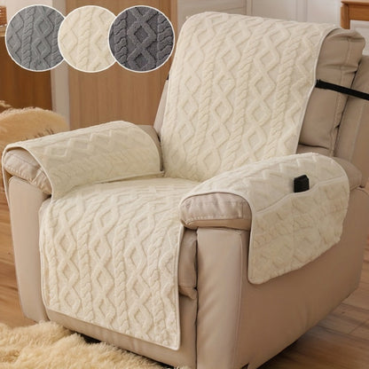 Quilted Recliner Chair Cover with Armrest Panels, Side Pocket and Elastic Straps in Three Neutral Colors