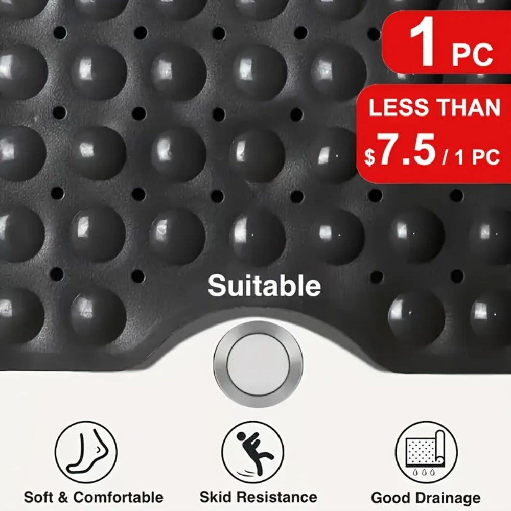 Two-Piece Black Bath Mat Set with Suction Cups, Drain Holes and Three Exact Checkout Options