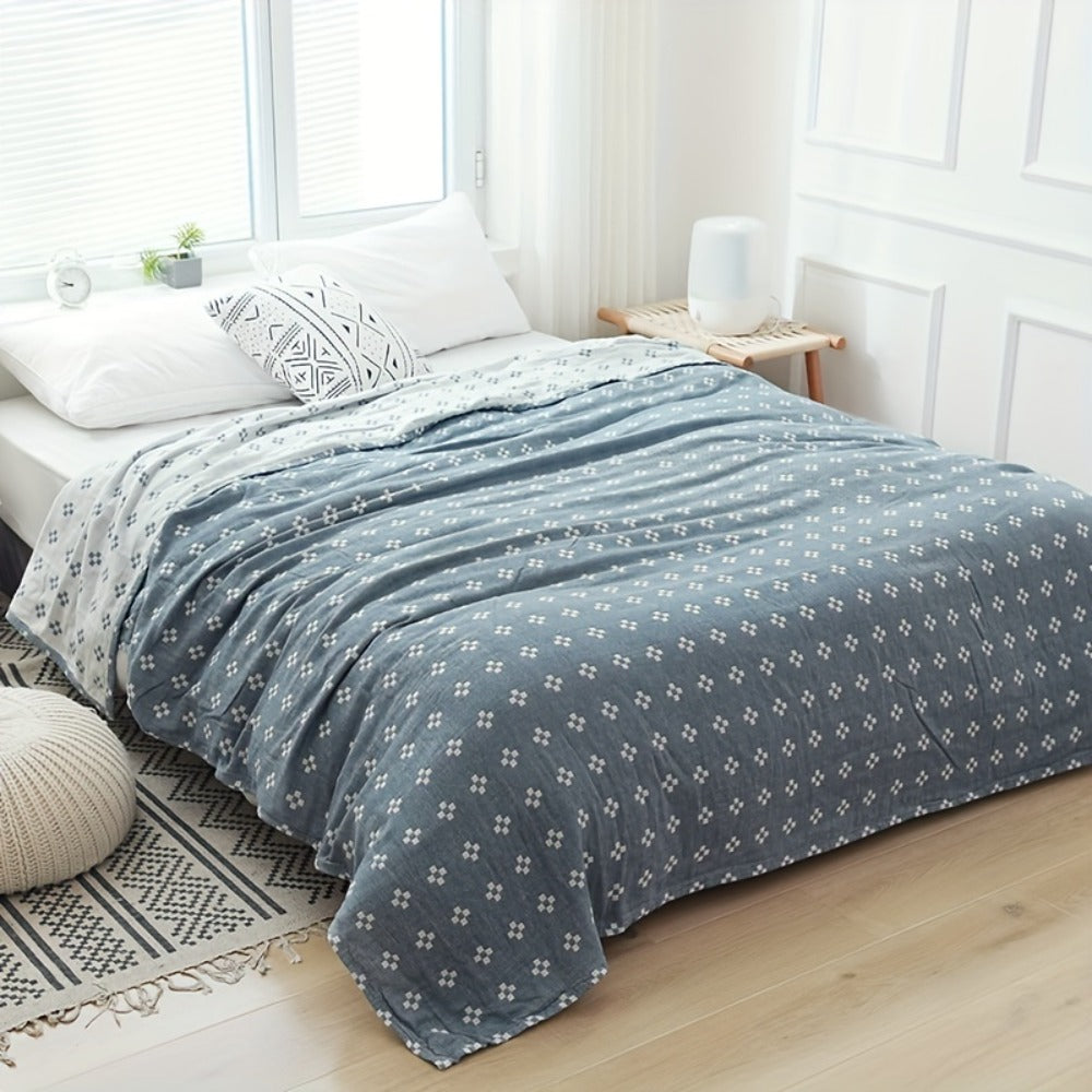 Jacquard Cotton Blanket – Geometric Cross Pattern Pure Cotton Throw, Soft Breathable All Season, Machine Washable, 4 Colors, 2 Sizes