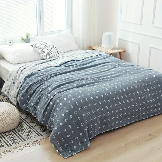 Jacquard Cotton Blanket – Geometric Cross Pattern Pure Cotton Throw, Soft Breathable All Season, Machine Washable, 4 Colors, 2 Sizes