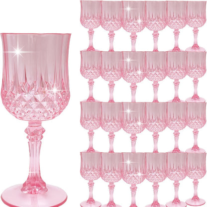 Plastic Wine Glasses 24 Pack 7oz – Unbreakable Crystal Vintage Champagne Flute Glasses Reusable Drinkware for Wedding Party Outdoor Events Kitchen