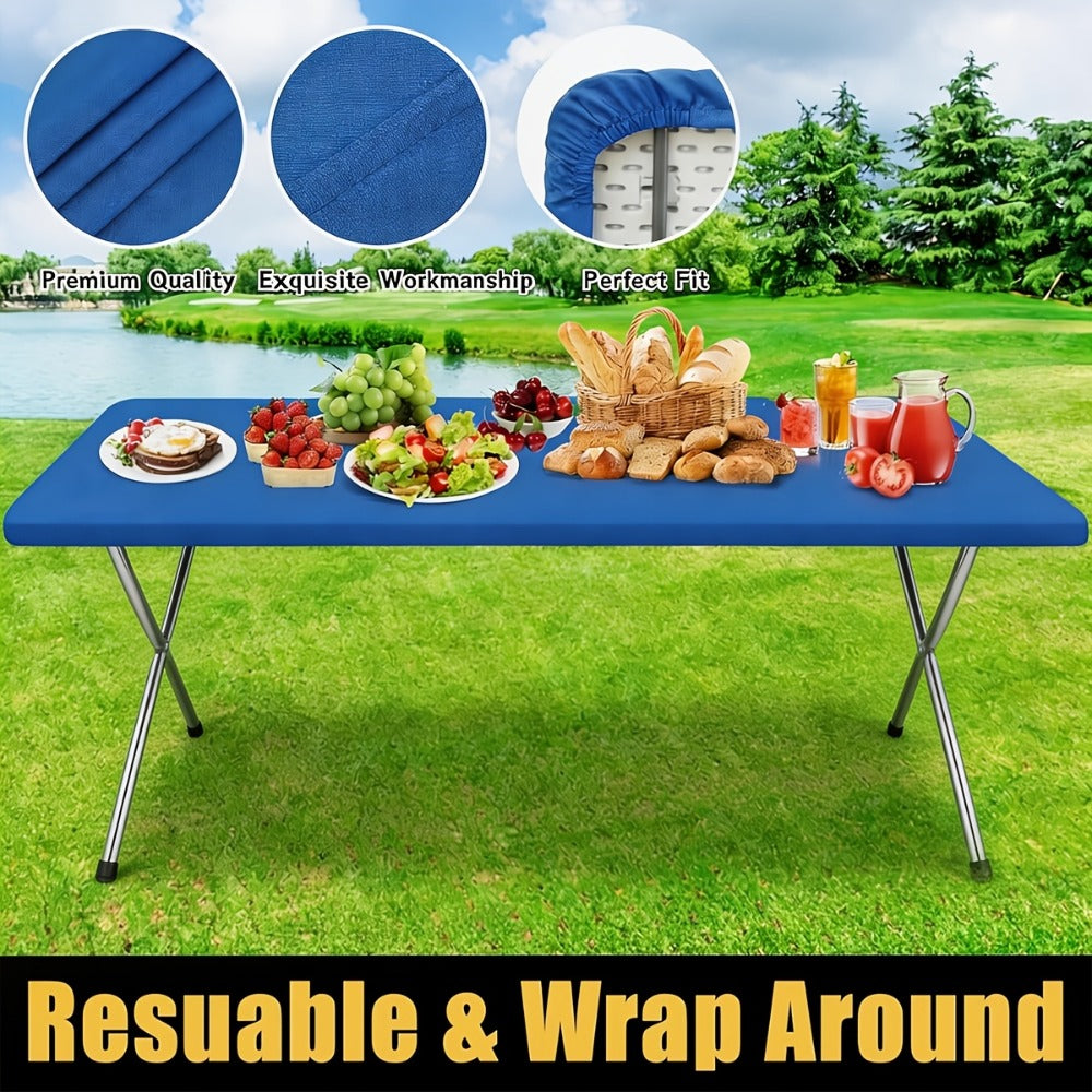 Tablecloth Elastic Cover Set for 6-Foot Rectangle Tables in 3, 6, 9 or 12 Pieces and Three Colors