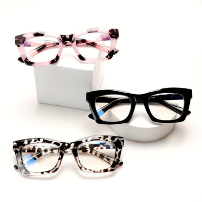Blue Light Blocking Reading Glasses 3 Pack - Anti Blue Light Computer Readers for Women and Men, Square Spring Hinge Frames with Eyeglass Cloths and Bags, Multiple Magnifications