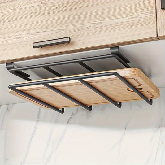 Cutting Board Hook Rack Kitchen Organizer Carbon Steel Cabinet-Door or Wall-Mount Storage in Black