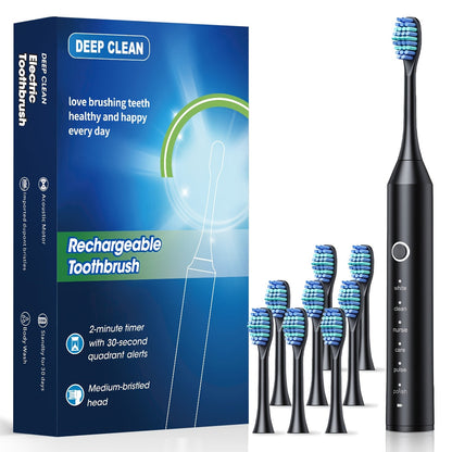 Electric Toothbrush with Six Modes, 500mAh Battery, USB Charging and Four or Eight Brush Head Bundles