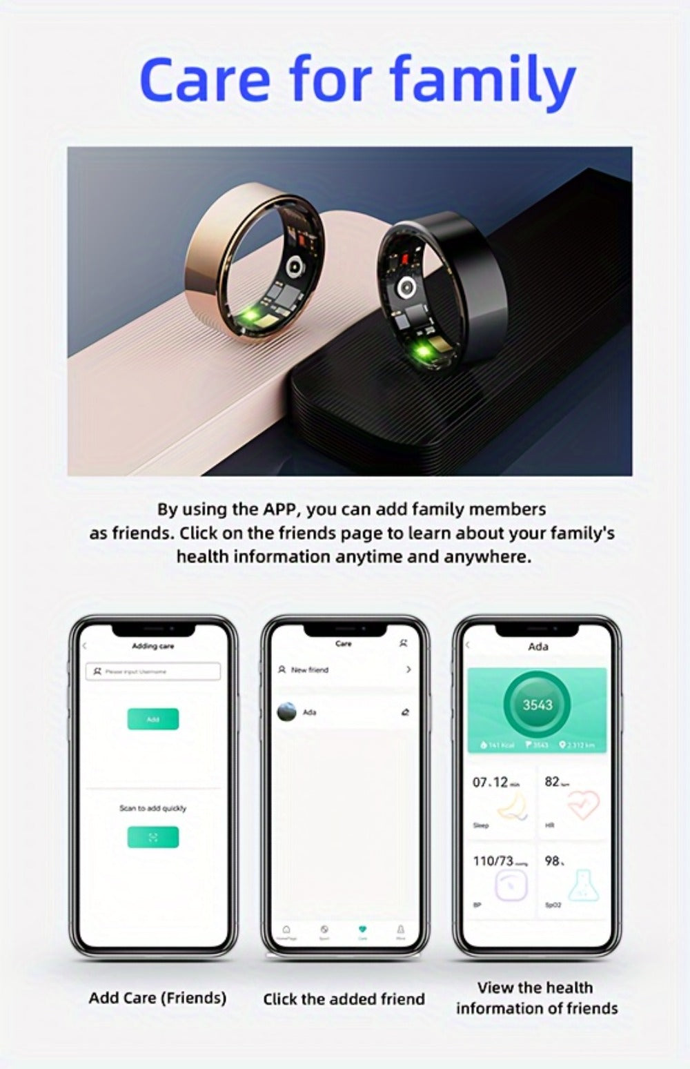 Health Monitoring Smart Ring with Heart Rate HRV Sleep Tracking, Steps Calories Body Temp & Menstrual Cycle – Bluetooth 5.3, iOS & Android, Sizes #7-#13, Rose Gold Black Silver