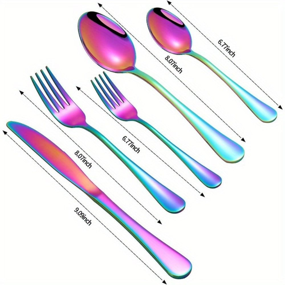 20- or 60-Piece Flatware Set in Silver, Gold or Rainbow Finish with Five-Piece Place Settings