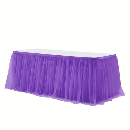Pink Tutu Table Skirt 6ft – Ruffle Tulle Table Skirt for Rectangle & Round Tables, Princess Girls Birthday Party, Cake Dessert Table Decor, Gold Brim, Multiple Colors Available