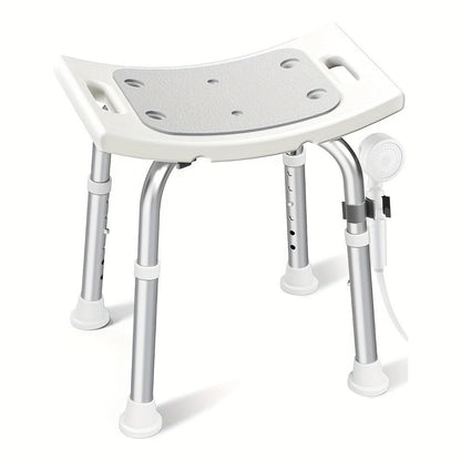 Aluminum Shower Chair 6-Level Adjustable Height Bath Stool Extra Wide Seat Tool-Free Assembly Anti-Slip Feet Lightweight Ergonomic Bath Seat for Elderly Disabled Pregnant Women Post-Surgery Recovery Bathroom Safety White