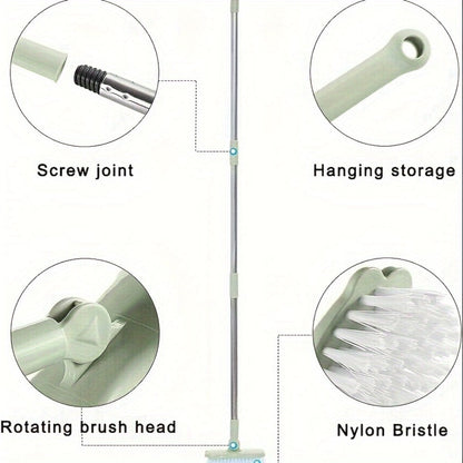 Green Floor Scrub Brush with 34- to 47.2-Inch Adjustable Handle, 180-Degree Pivoting Head and 6-Inch Bristle Base