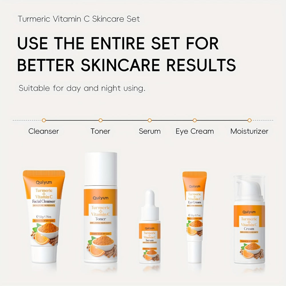 Skincare Set with Quiyum Label, 5-Piece Turmeric Vitamin C or 6-Piece Vitamin C Routine Options