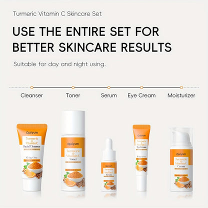 Skincare Set with Quiyum Label, 5-Piece Turmeric Vitamin C or 6-Piece Vitamin C Routine Options