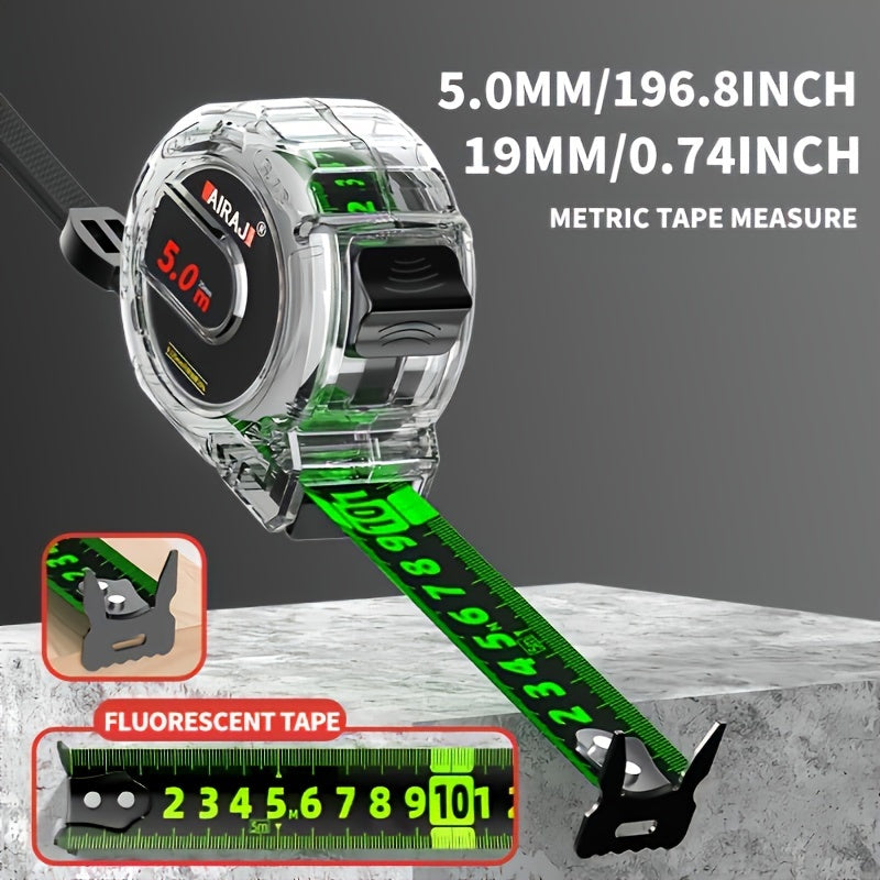 Fluorescent Metric Tape Measure with Wide Blade in 5, 7 or 10-Meter Length and 19 or 25 mm Width