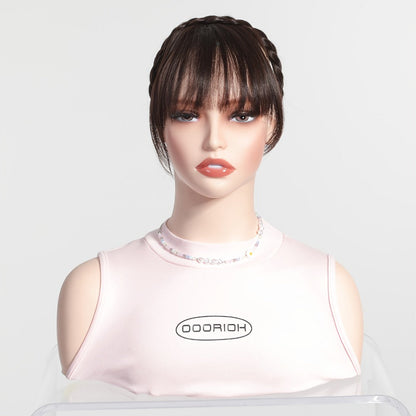 Headband Hair Extension with Bangs Synthetic — Women's Clip-On Fringe, 4 Colors: Black, Reddish Brown, Light Brown, Khaki, 4 Inch, Cosplay, Halloween & Party