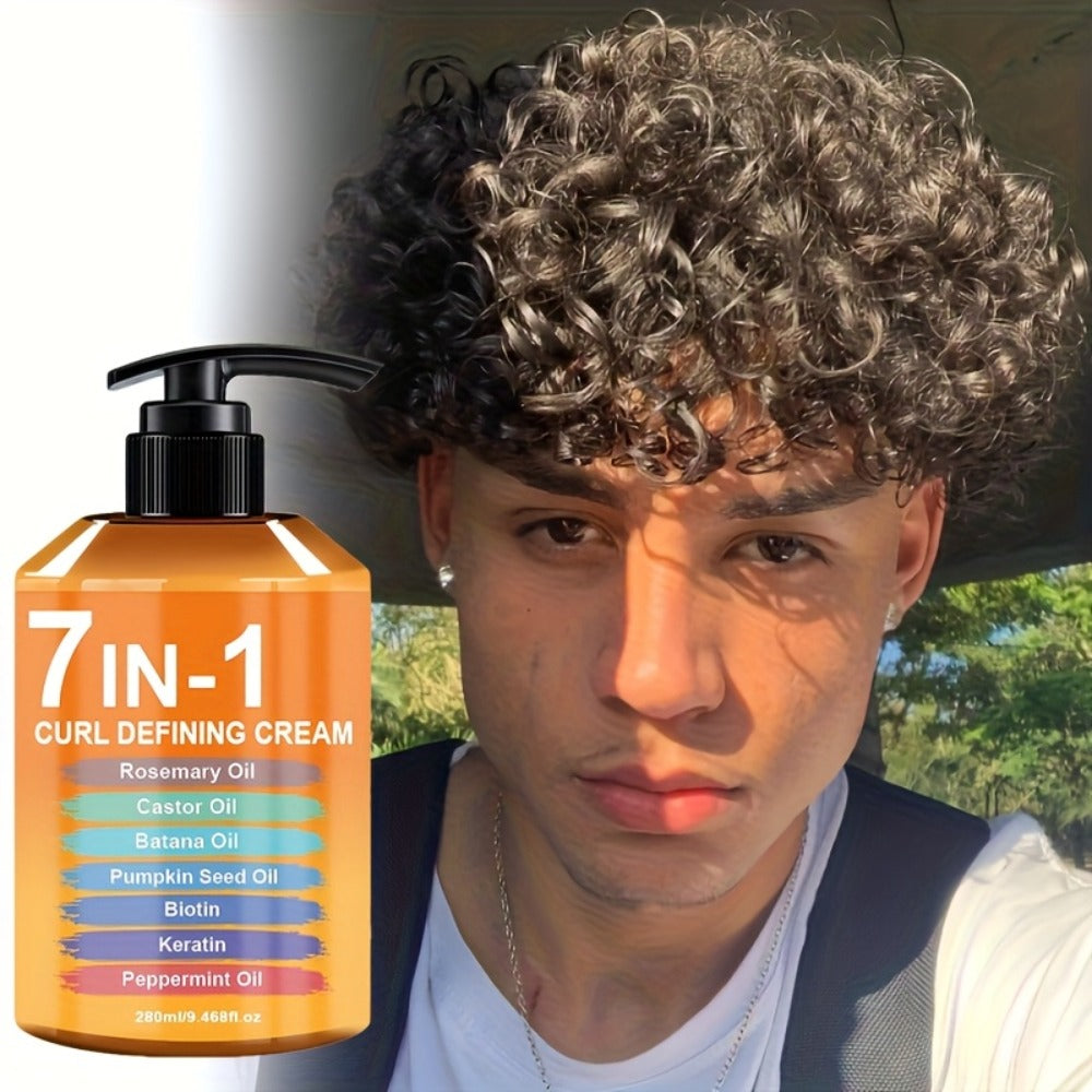 7-in-1 Curl Styling Cream, 280ml Orange-Label Pump with Rosemary, Castor and Batana Oils on Label