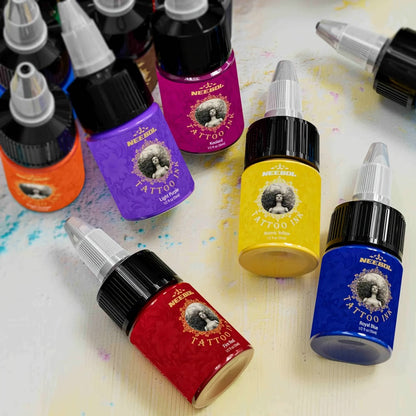 Tattoo Ink 14- or 21-Color Set with 0.5oz 15ml Bottles and Two Source Palette Choices for Color Selection