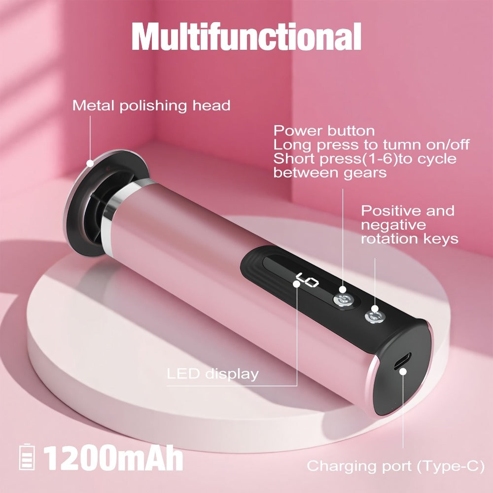 Rechargeable Electric Foot File & Callus Remover 2-in-1 with 2 Sanding Heads & 10 Replacement Sandpaper Pads Adjustable Speed USB Portable Pedicure Tool for Dry Dead Skin Cracked Heels Women Pink