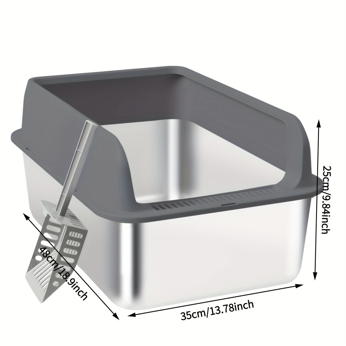 Stainless Steel Cat Litter Box with Removable High-Wall Surround, Front Step and 20cm or 25cm Height Options