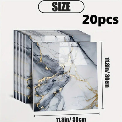 Twenty-Piece 30 cm Marble-Pattern Wall Tile Sticker Set with Five White, Green, Gray or Black Designs