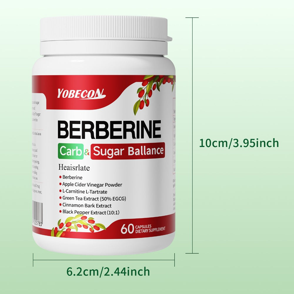 Dietary Supplement Berberine Capsules with Apple Cider Vinegar, Cinnamon and Green Tea, 60 Count
