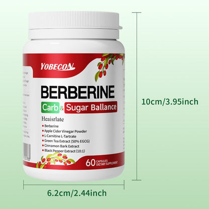Dietary Supplement Berberine Capsules with Apple Cider Vinegar, Cinnamon and Green Tea, 60 Count