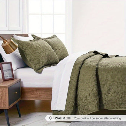 Three-Piece Lightweight Microfiber Quilt Set with Pillow Shams in Ten Size and Color Options