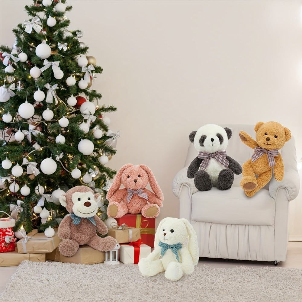 Stuffed Animal Five-Piece Bear, Monkey, Panda and Rabbit Set in 12.5-Inch Assorted Designs