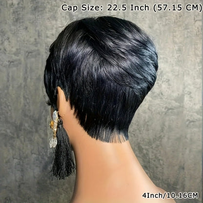 Pixie Cut Wig Human Hair Glueless 150% Density Short Straight Layered Bob Rose Net Cap | Wear and Go Natural Black Women Daily Special Occasions