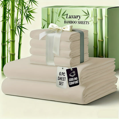 Bed Sheet Set 6-Piece Bamboo-Viscose Microfiber Blend with Twill Weave and 40–44 cm Pocket