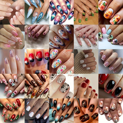 Press On Nails 216-Piece Nine-Set Random Mixed-Color Rhinestone Glossy Middle-Length Collection