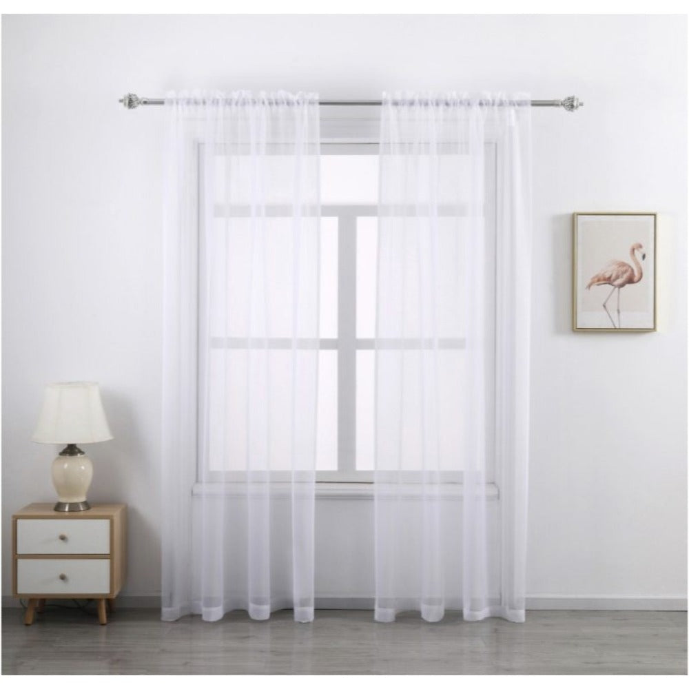 Two-Panel Solid Sheer Curtains with Rod-Pocket Header, Seven Colors and Four Size Configurations