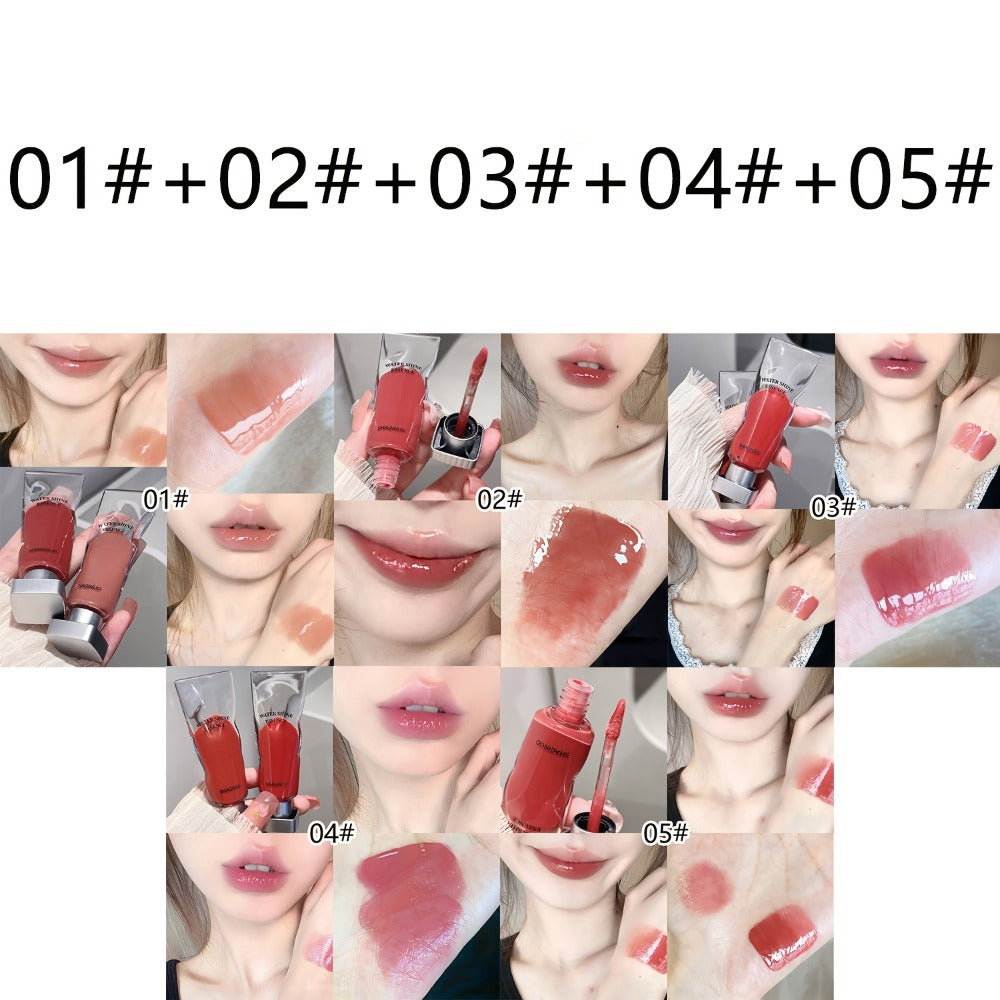 Five-Piece SHAQINUO Water-Shine Lip Gloss Set with Contoured Squeeze Tubes in Shades 01 through 05