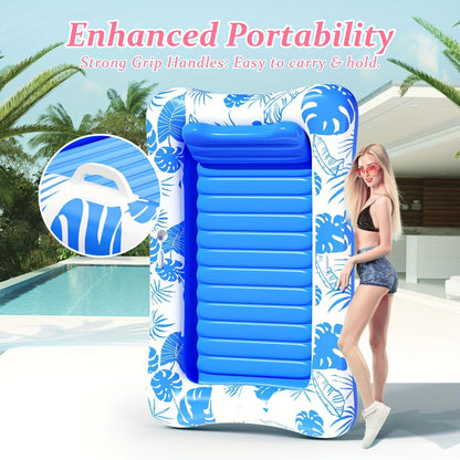 Blue-and-White Inflatable Pool Mattress with Removable Headrest, Cup Holder and 83.5 x 52.4-Inch Base