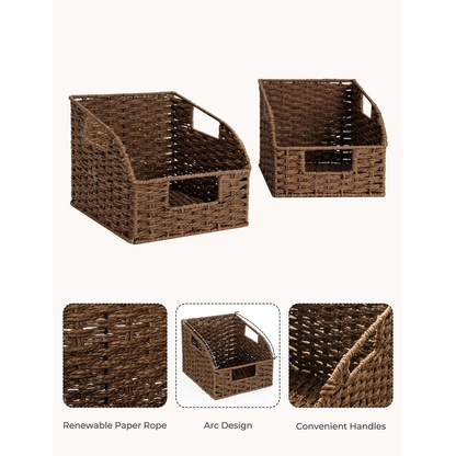 Wicker Storage Baskets 2-Pack - Water Hyacinth & Seagrass Pantry Organizer Bins for Shelves, Kitchen, Bathroom, Bedroom, Boho Home Decor