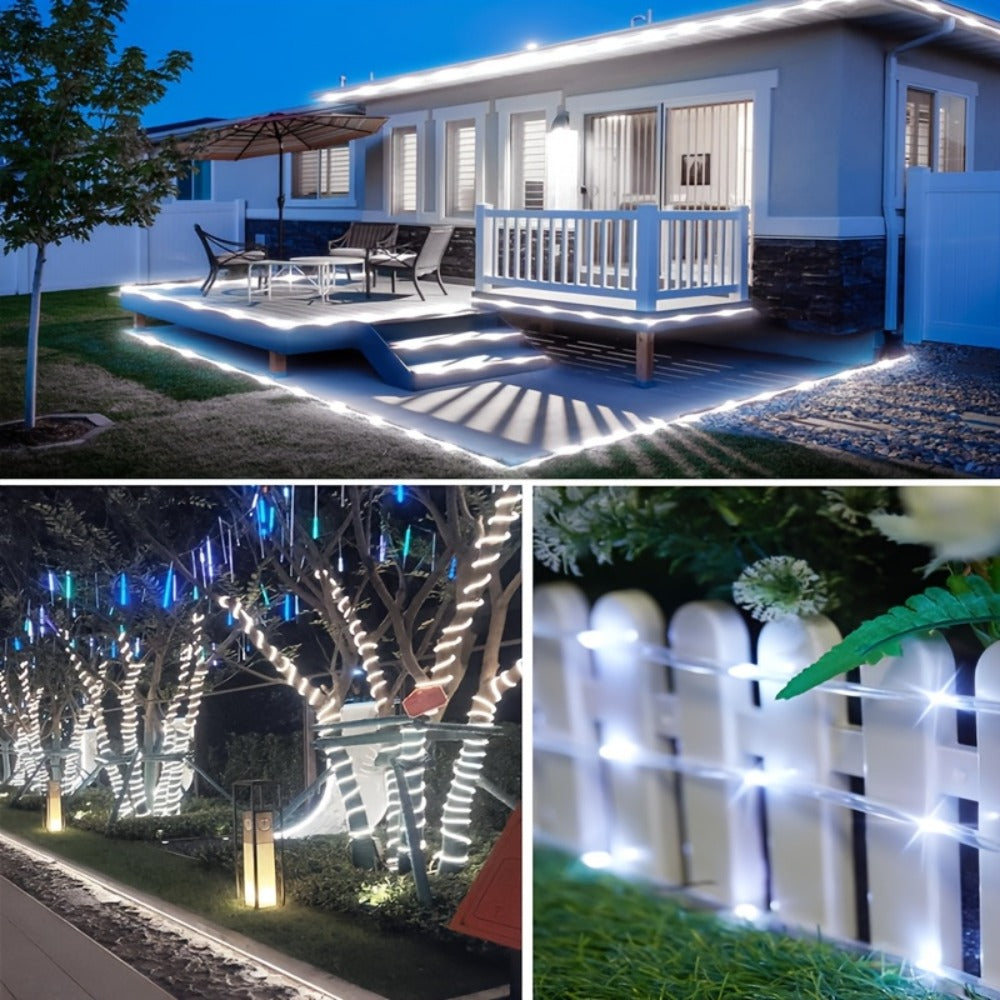 Solar Rope Lights Outdoor – Waterproof Fairy String Lights with Remote Control 8 Modes 1200mAh Battery for Garden Patio Fence Tree Wedding Party – Multicolor Cold White Purple Yellow – 49-115FT