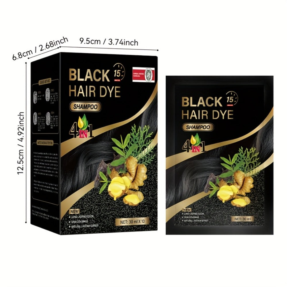Hair Color Shampoo Sachets 10-Pack with Black, Deep Coffee, Coffee and Chestnut Brown Shade Options