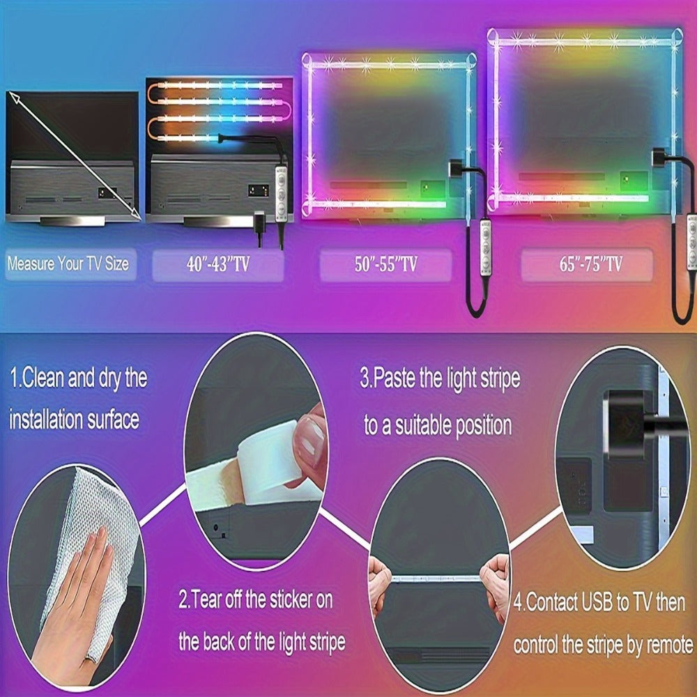5050 RGB LED Light Strip with USB Plug and Three-Button Controller in 3m, 4m or 15m Lengths