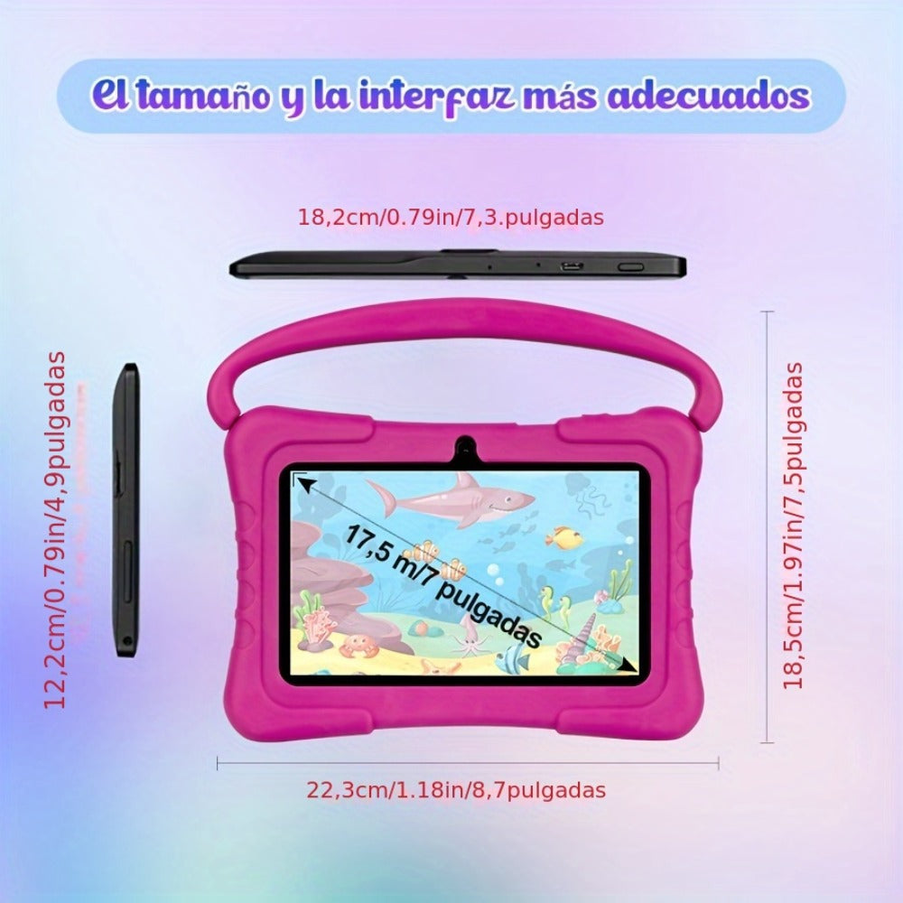 Kids Tablet 7 Inch with Android 14, 2GB RAM, 32GB Built-In Storage, Dual Cameras and Protective Case