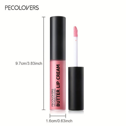 Lip Gloss Set by PECOLORS with 6 Nude Butter Lip Cream Shades, Tube Applicators and Display Box