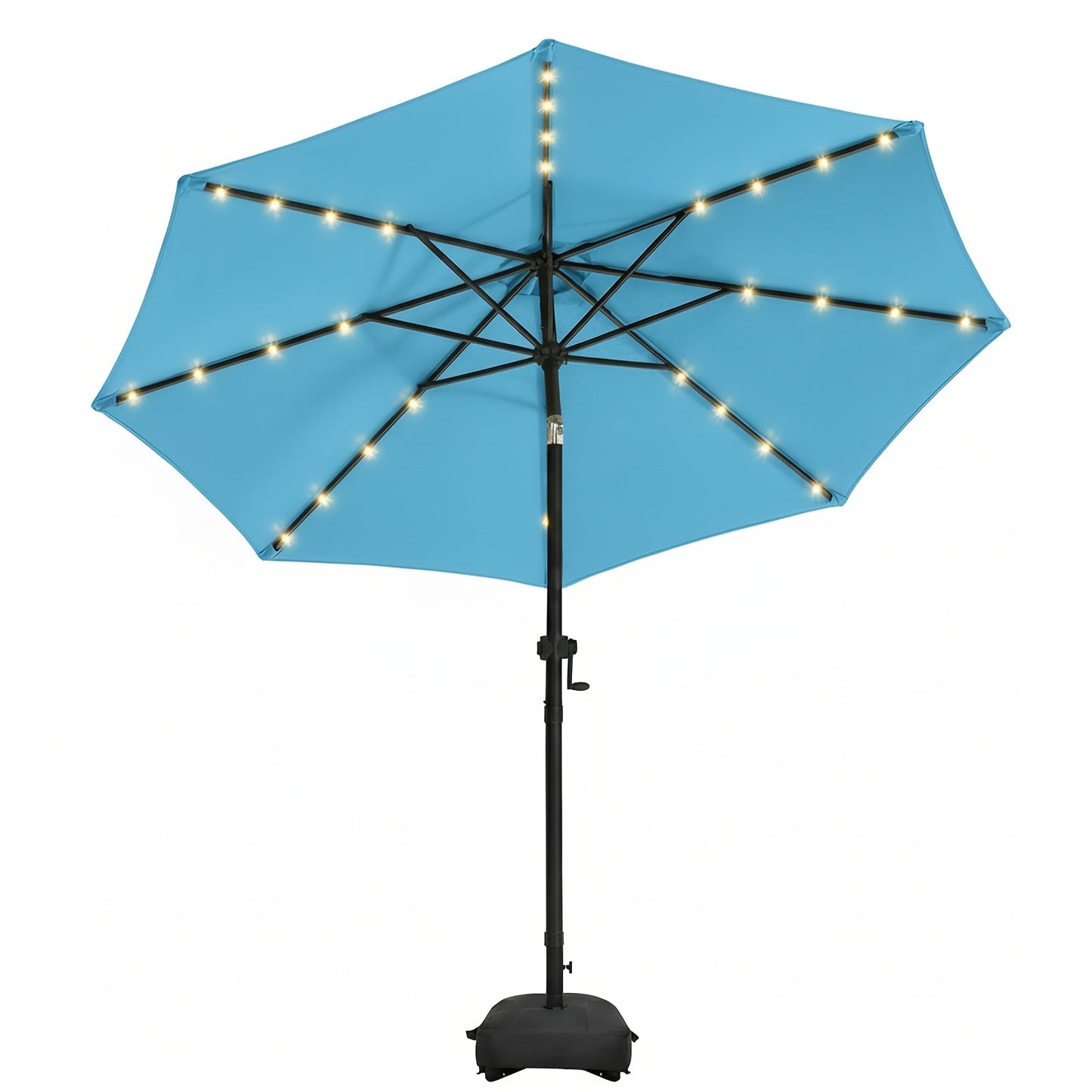 Patio Umbrella 9FT Solar LED Style with 32 Lights, Double Vent, Push Tilt, Crank and Eight Color Options