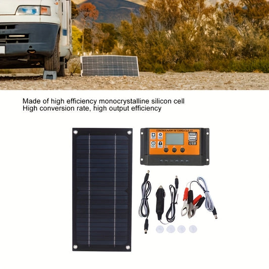 Solar Panel Kit Monocrystalline High Efficiency with 100A Charge Controller Extension Cable Battery Clip Complete Off-Grid System for RV Outdoor Camping Van Boat Home Power