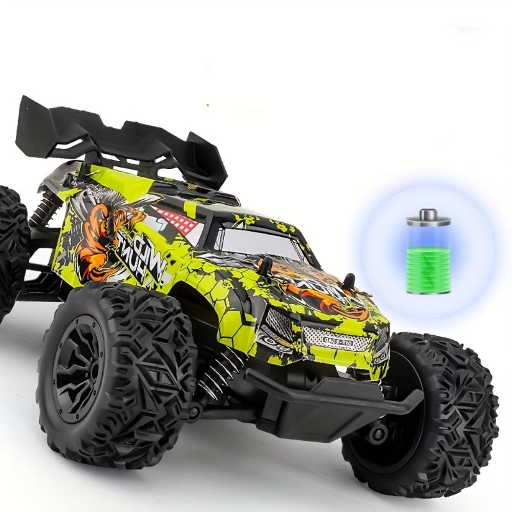 RC Monster Truck 4WD Green Off-Road Style Vehicle with LED Details, 2.4G Remote Controller and Treaded Tires