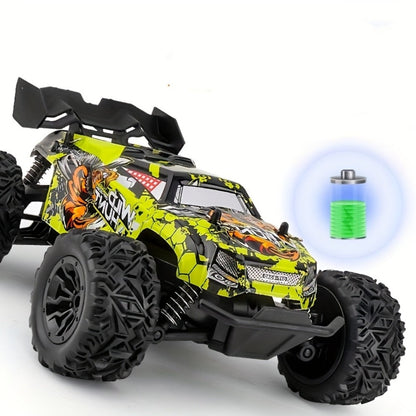RC Monster Truck 4WD Green Off-Road Style Vehicle with LED Details, 2.4G Remote Controller and Treaded Tires