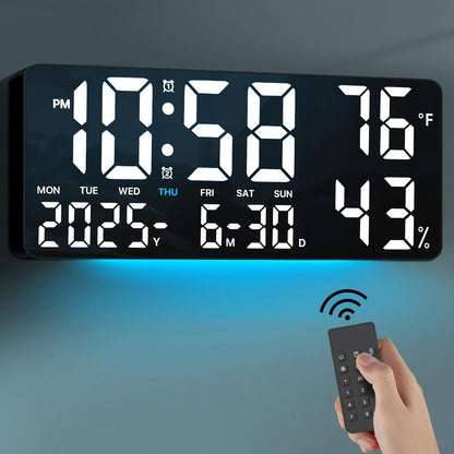 14.6-Inch Digital LED Wall Clock with Remote, Date, Weekday, Temperature and Humidity Color Options
