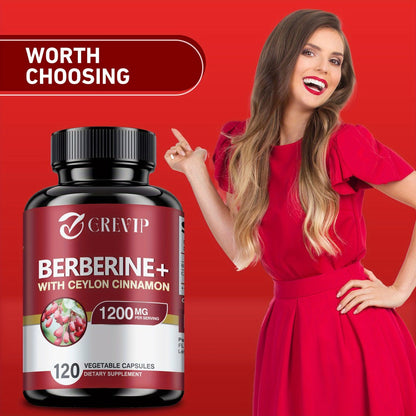 Dietary Supplement Berberine HCl and Ceylon Cinnamon Capsules, 120 Count with Multi-Bottle Options