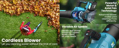Cordless Leaf Blower 580CFM 160MPH, 2×4.0Ah Battery Powered, 3-Speed Adjustable, Lightweight Ergonomic Design with Shoulder Strap & Extension Nozzle for Lawn Yard Patio