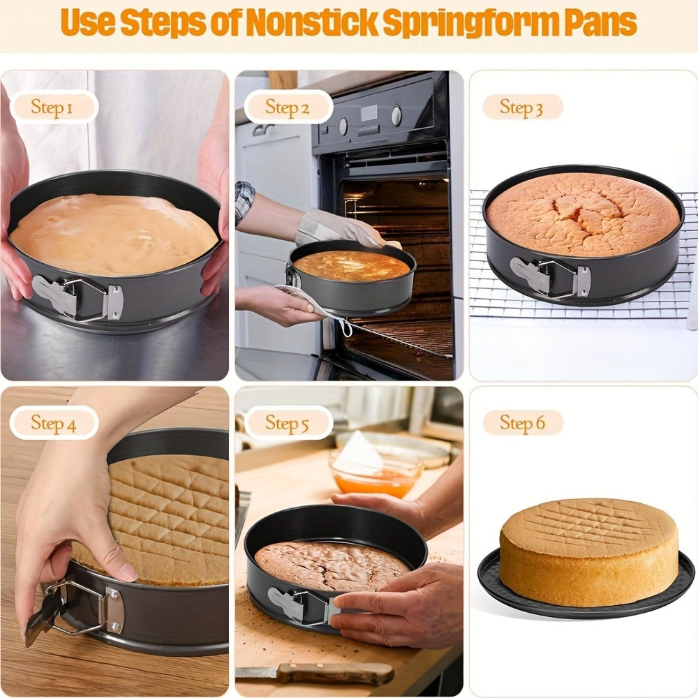 Springform Cake Pan Set 6pcs 7 8 9 10 11 Inch Heart Round Square Nonstick Leakproof Removable Bottom Carbon Steel Bakeware for Cheesecake Mousse Honeycomb Birthday Wedding Cake